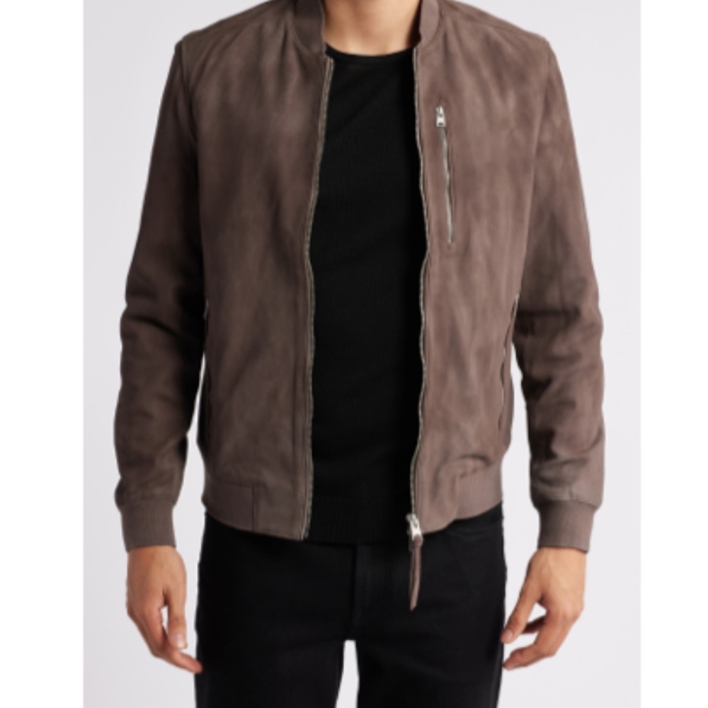 Men's AllSaints Kemble Suede Brown Bomber Jacket
